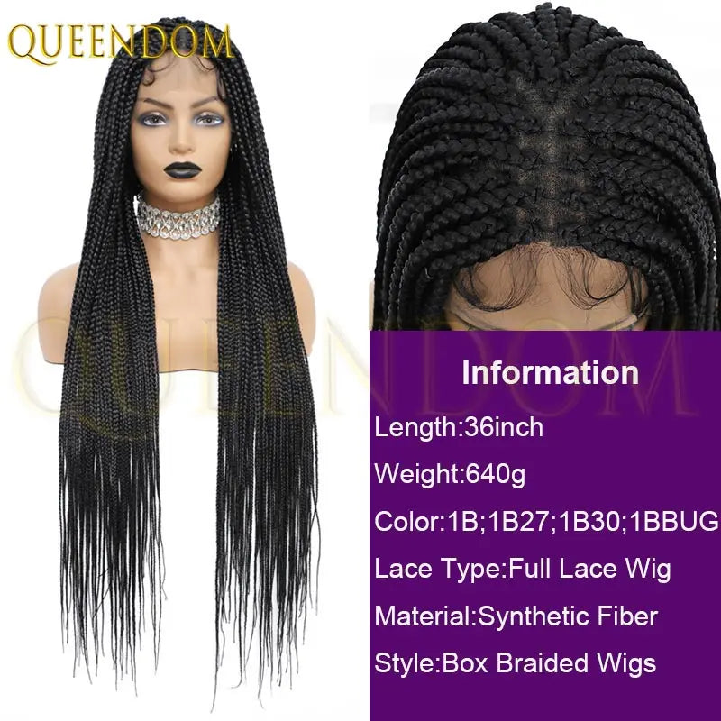 36'' Blonde Synthetic Long Cornrows Box Braided Full Lace Front Wig for Black Women Straight Lace Front Braiding Hair Wig