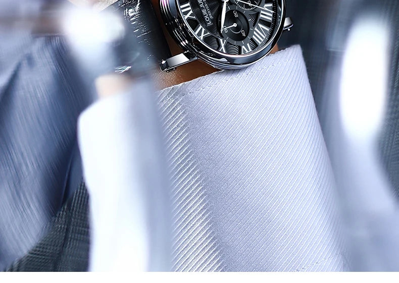 Fashion Mens Watches Top Brand Luxury Genuine Leather Strap Quartz Men's Watch Business Casual Date Chronograph Watch Men