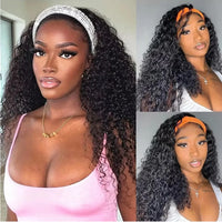 Headband Wig Human Hair Wigs Wear and Go Glueless Wig Curly Deep Wave Headband Wig Machine Made Wig Natural Color 250%
