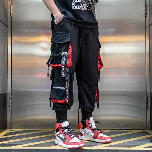 Trendy Men's Loose-fit Cargo Pants Autumn Winter Bell Bottoms Multiple Pockets Casual Style Street Dance Fashion