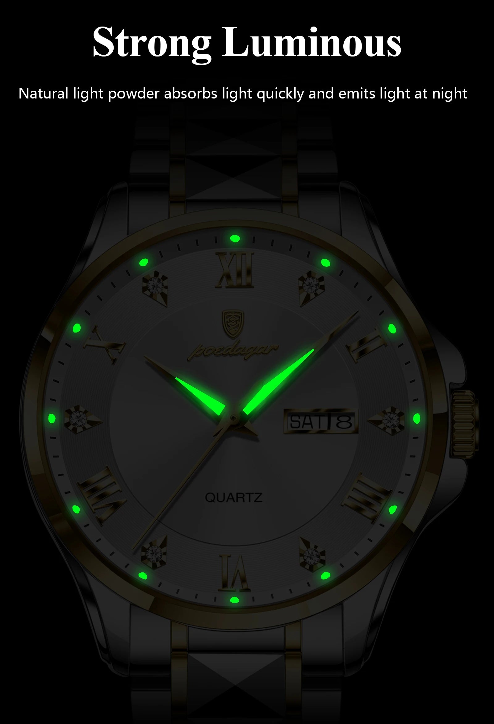 POEDAGAR Luxury Casual Man Watch Waterproof Luminous Date Week Quartz Men's Watches Stainless Steel Fashion Sport Men Wristwatch