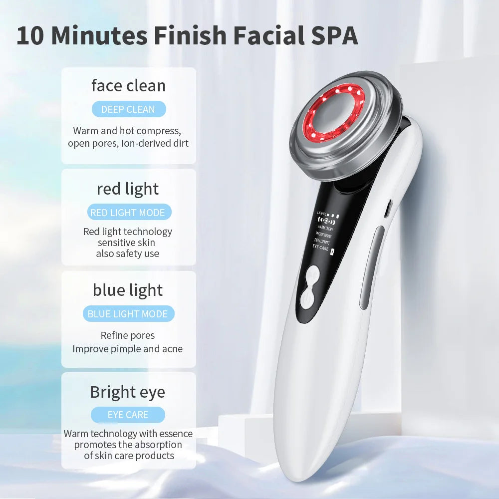 7 in 1 EMS Facial Massager with LED Light Vibration Hot Compress Skin Care Face Beauty Instrument Lifting Device Skincare