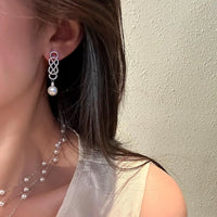 Freshwater Pearl Earring Celebrity Style Premium Jewelry Inlaid Sparkling Zircon Entangle Banquet Elegant Wedding Gift For Woman