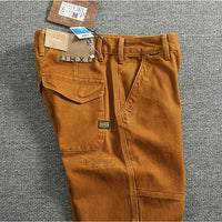 Retro Heavyweight Minimalist Workwear Pants Men's Loose Straight Leg Casual 100% Cotton Twill Woven 3D Stand Cut Tapered Pants