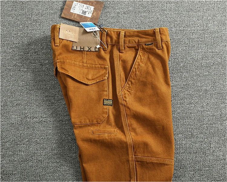 Retro Heavyweight Minimalist Workwear Pants Men's Loose Straight Leg Casual 100% Cotton Twill Woven 3D Stand Cut Tapered Pants