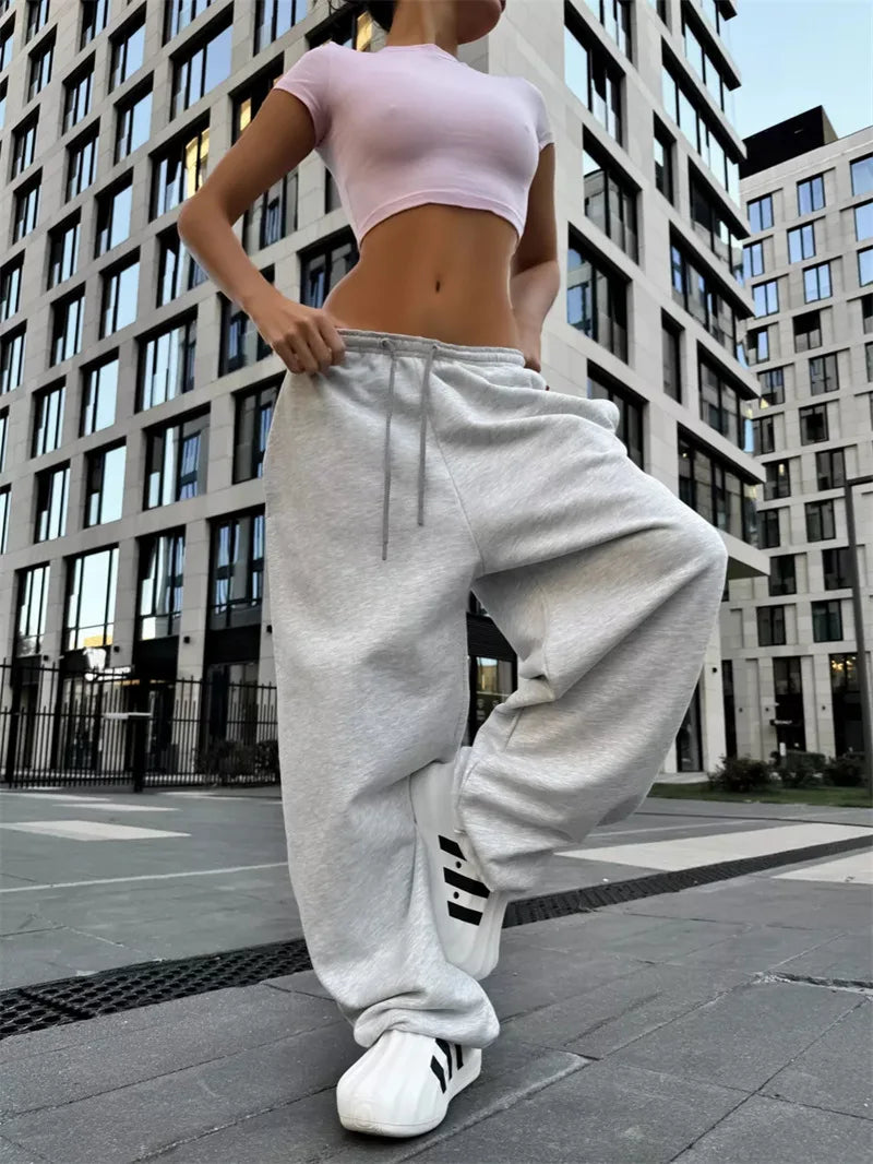 Pant Women Wide Leg Long Pants High Waist Straight Trousers Y2k Streetwear Elegant Splice Casual Loose Work Jogger Sports 2025
