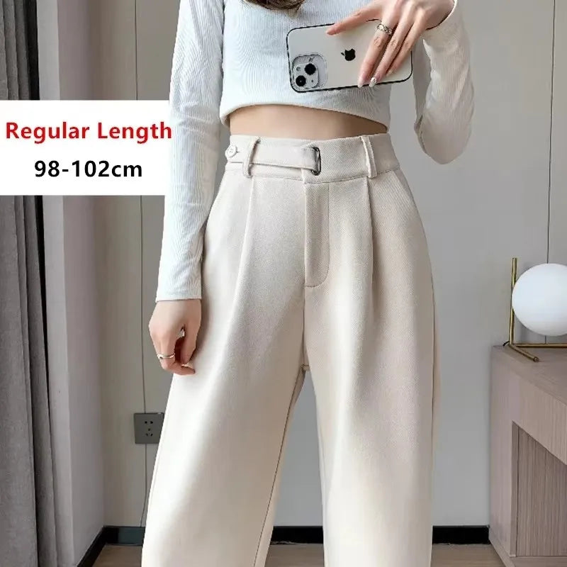 Women's straight leg pants, loose casual wide leg pants, women's adjustable elastic waistband, floor length suit pants