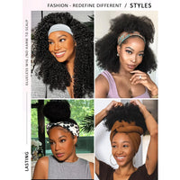 Kinky Curly Headband Wig Human Hair Wigs for Black Women 180% Density Wear and Go Human hair Wig Machine Made Wigs Natural Black