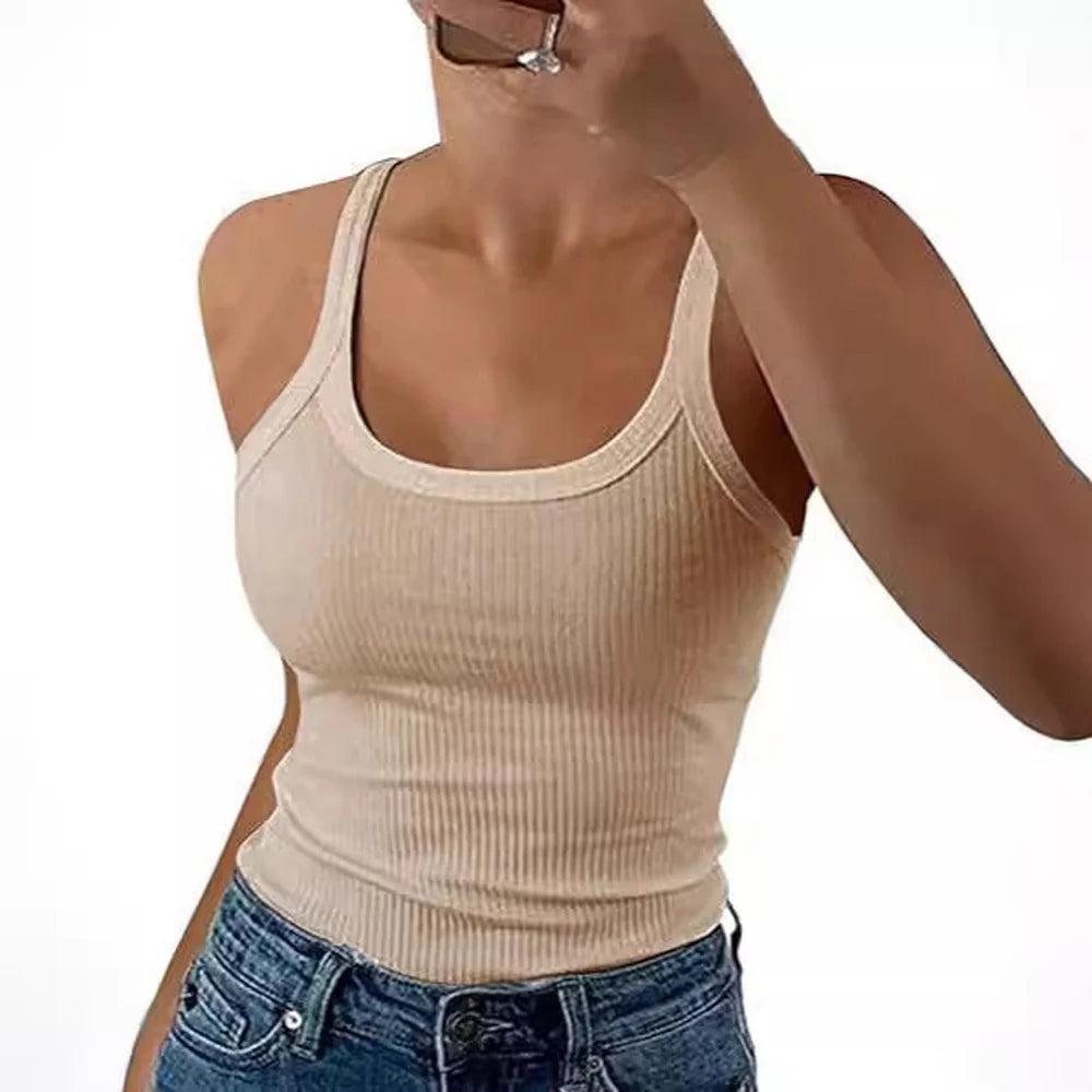 Y2K Slim Tank Tops Summer Lady Backless Solid Color Stretch Streetweaer Vests SSFZC-2501