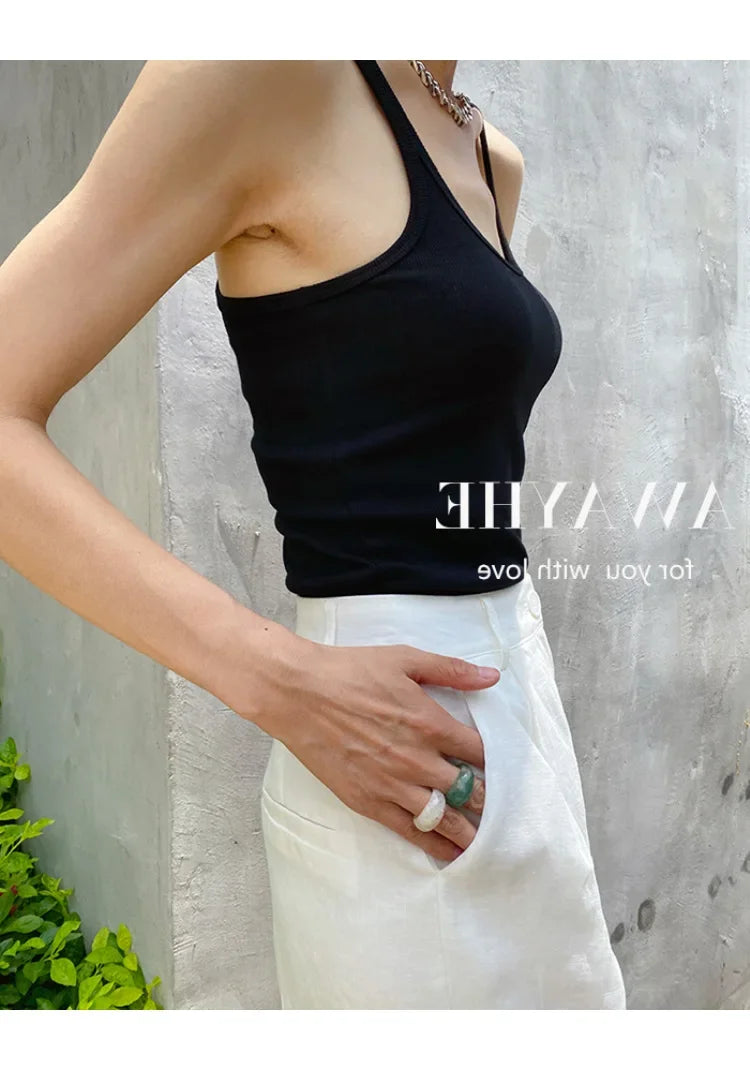 European Style Screw Thread Fitness Tank Top Women's Inner Wear Summer Outer Wear Fine Shoulder Strap Work Shirt Polyester Fiber