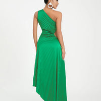 Women Elegant Long Dress Summer Sleeveless One-shoulder Pleated Hollowed Irregular Dress for Cocktail Party Beach Sundress Y2K