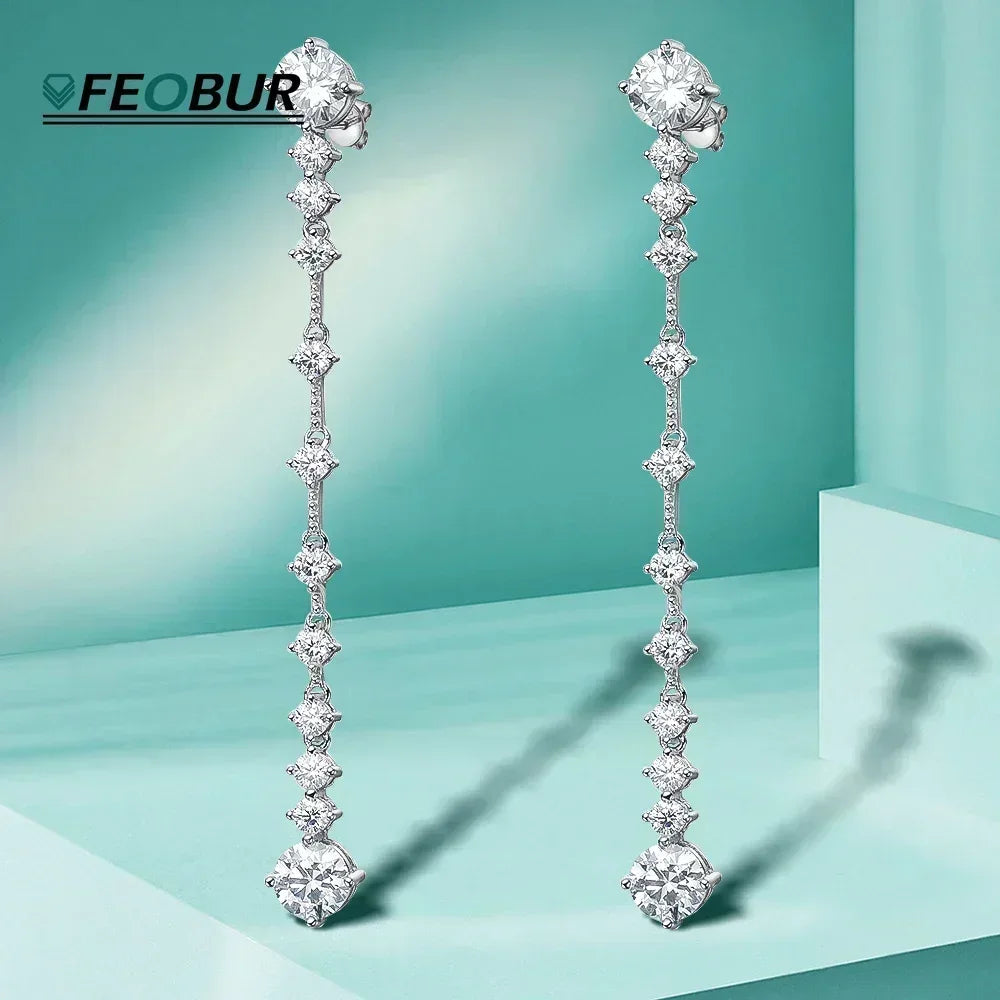 FEOBUR 3/6cttw Full Moissanite Drop Earrings for Women 925 Sterling Silver Lab Diamond Long Earring Bridal Wedding Jewelry GRA