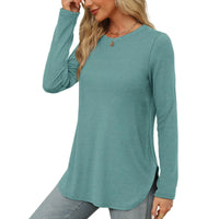 Traf 2024 Mujer Womens Long Sleeve Round Neck Shirts Side Split Basic Loose Tunic Tops Casual Shirts Ropa De Mujer Fashion