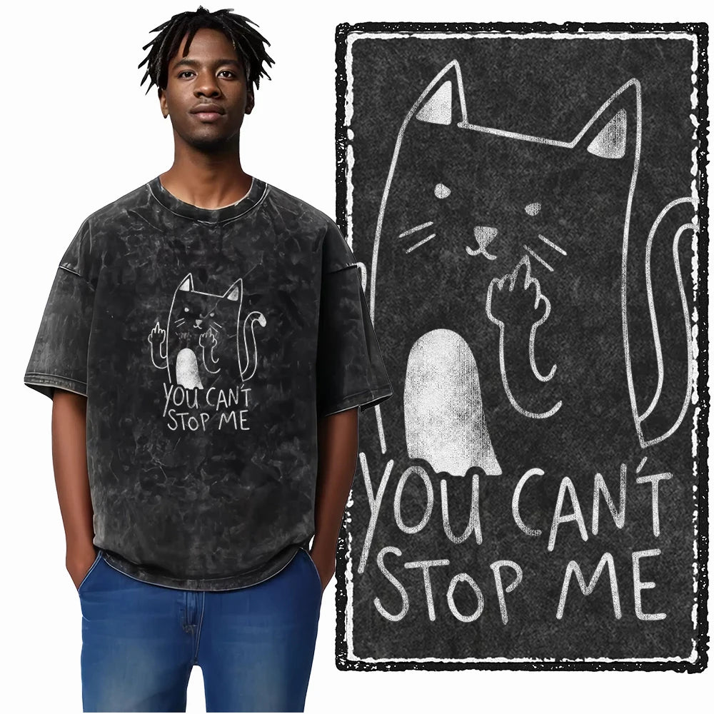 COOLMIND DB cat Printed Cotton Acid Washed Exclusive Graphic Unisex T Shirt Cool Streetwear Men Tshirts Big Size Tee for men