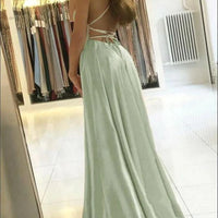 Elegant Women Maxi Beach Satin Dress Sexy Leg Slit Lace up Evening Prom Gown Adjustable Straps Bridesmaid Dresses