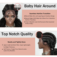 22inch Cornrow Braided Wigs Synthetic Lace Front Braids Wigs with Baby Hair 2 Curly Ponytail Braided Wigs for Black Women