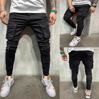 2024 Men Jeans Solid Pockets Stretch Denim Straight Pants Spring Summer Business Casual Trousers Daily Streetwear Men's Clothing