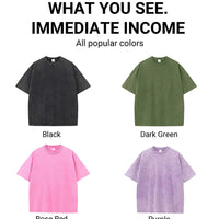 Summer men's washed T-shirt women's cotton loose round neck oversized T-shirt men's Korean Y2k top casual retro