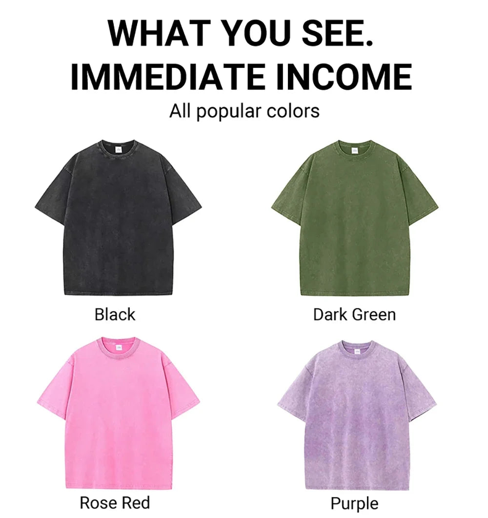 Summer men's washed T-shirt women's cotton loose round neck oversized T-shirt men's Korean Y2k top casual retro