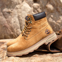 Autumn Winter Velvet Platform Boots for Men Designer Soft-soled Cow Suede Work Shoes Man Fashion Non-slip Yellow Ankle Boot Male