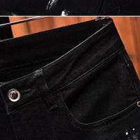 Fashion Trendy Slim Denim Jeans Men Distressed Ripped Holes Patches Spring Autumn Casual Design Korean Luxury Clothing Trousers