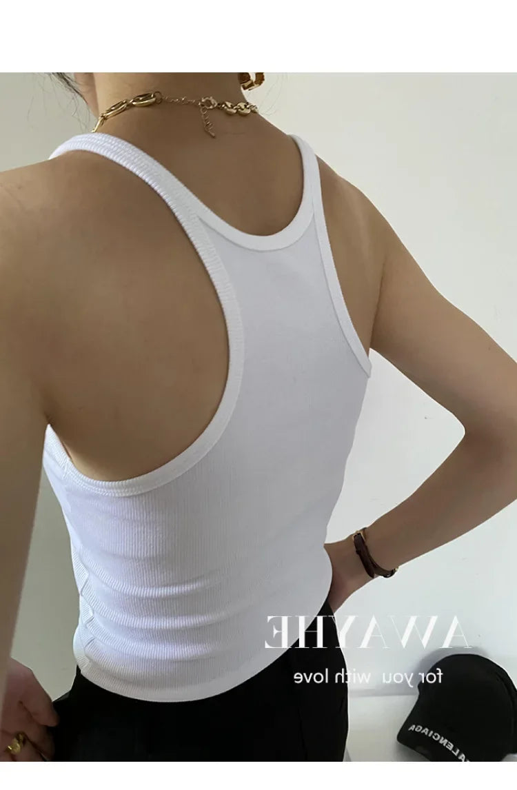 European Style Screw Thread Fitness Tank Top Women's Inner Wear Summer Outer Wear Fine Shoulder Strap Work Shirt Polyester Fiber
