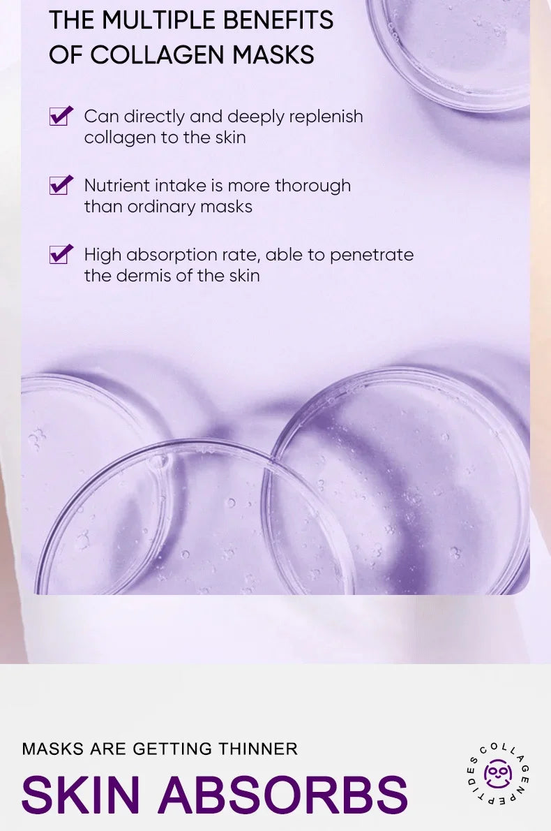 Collagen Anti Wrinkle Facial Mask Anti Aging Fade Fine Lines Firm Skin Moisturizing Brightening Smooth SkinCare Korean Cosmetics