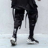 2023 Multi Pockets Tactical Hip Hop Cargo Pants Men High Street Casual Punk Techwear Harem Pants Webbing Buckle Elastic Waist