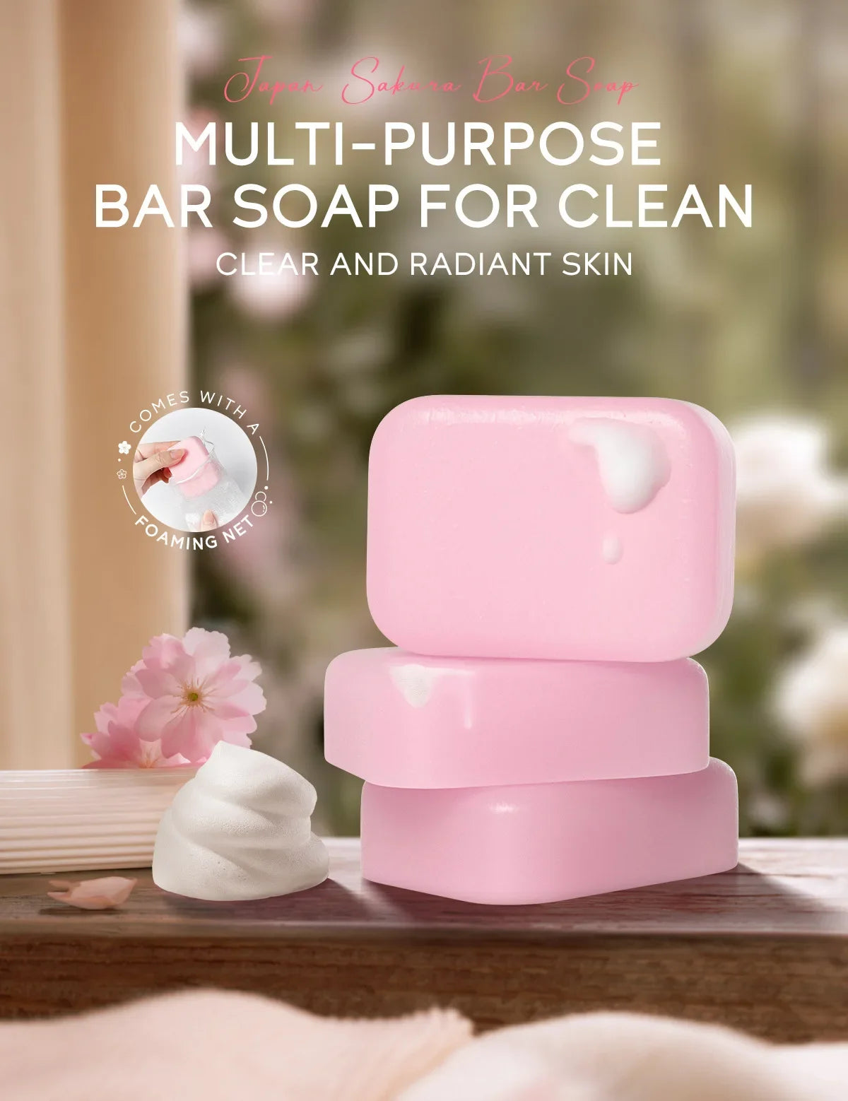 Laikou Sakura Handmade Facial Soap Cleans Skin Shower And Removes Bacteria 99.9% Travel Be Carried For Adults And Children 90g