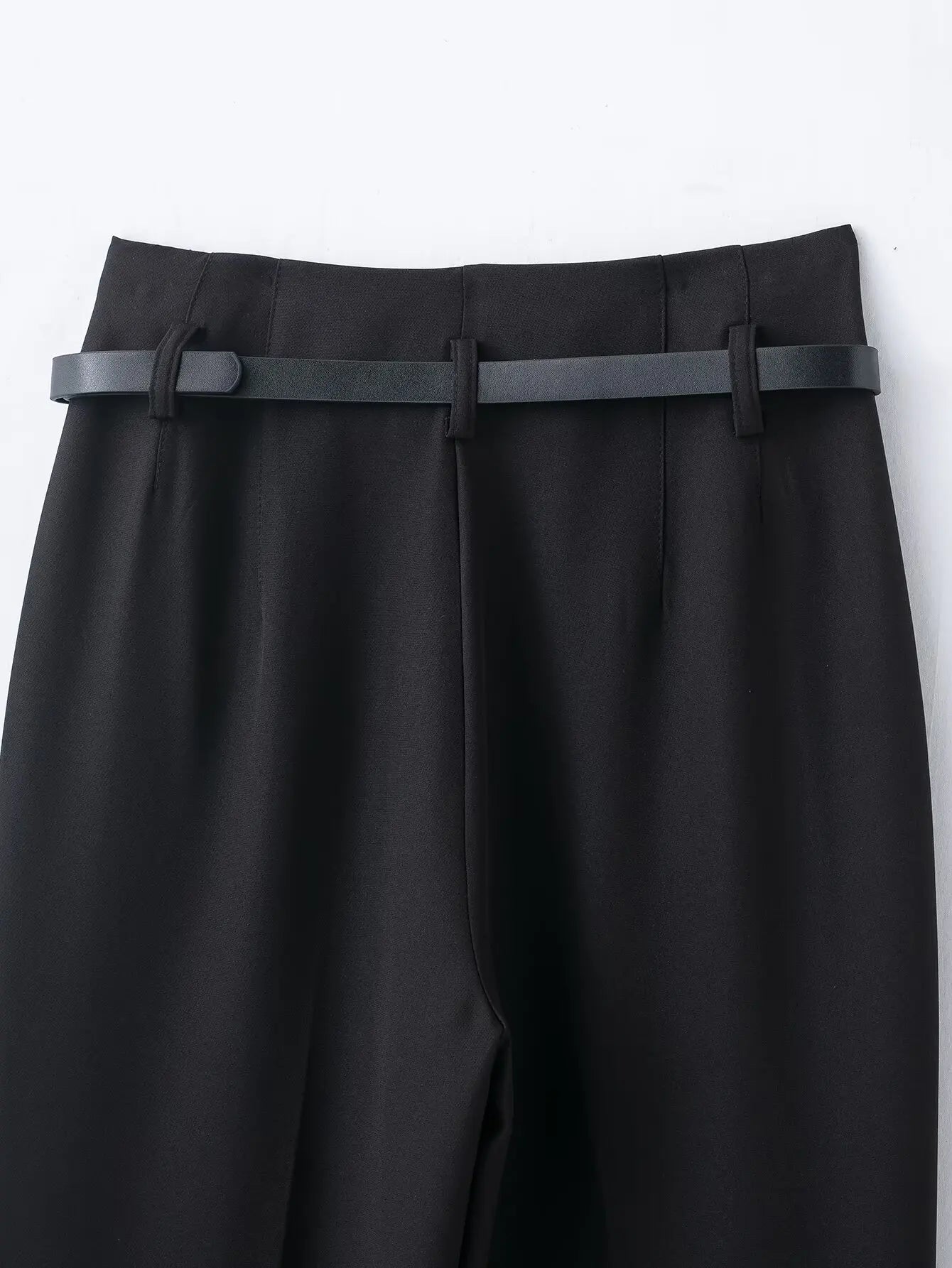 Faionable High Waist Belted Straight Leg Pants Women's Slim Fit Casual Autumn New Arrival Street Sle Polyester Fiber