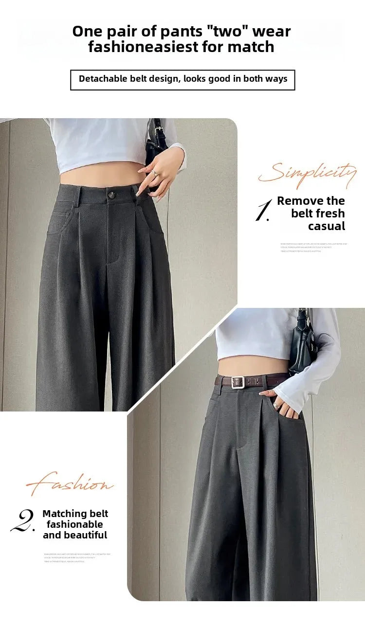 High Waist Slim Fit Straight Leg Suit Pants Wide Leg Casual Trousers Women's Autumn New Arrival Red Color Business Office Wear