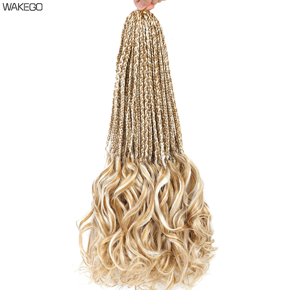 14 18 24 Inch French Curl Box Braids Crochet Hair Ombre Brown to Blonde Prelooped Synthetic French Curls Braiding Hair for Women