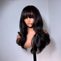 Body Wave Wig With Bangs Brazilian Human Hair Wig Sale Full Machine Made Fringe Glueless Wigs Ready To Wear 100% Original Hair