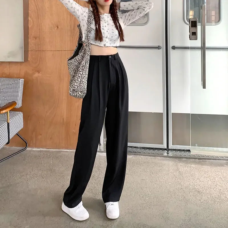 High Waist Draped Suit Pants for plus Size Women Spring Autumn Design Sensation Floor Length Casual Straight Wide Leg Long Pants