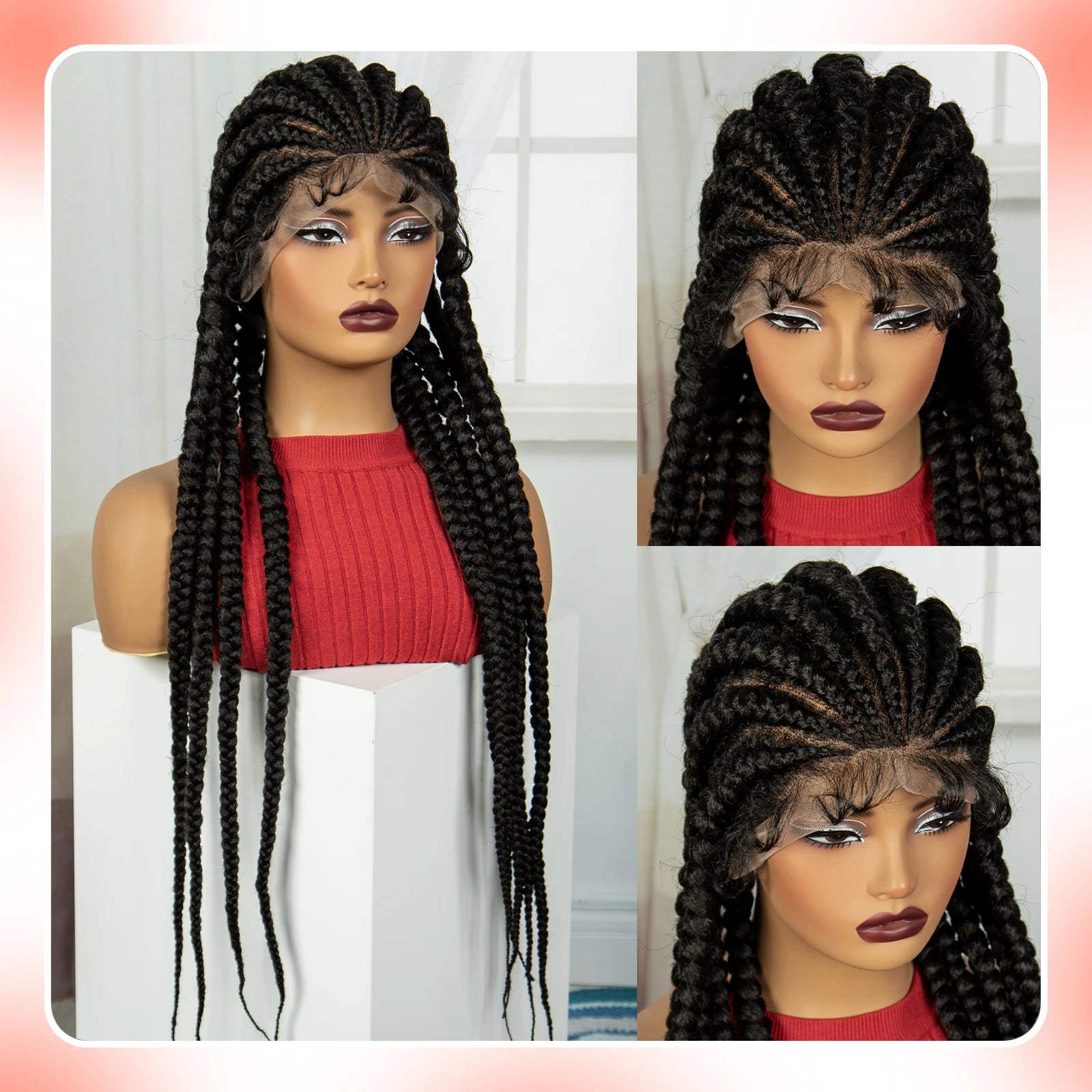 32INCH Cornrow Braided Wigs Synthetic Full Lace Braids Wig with Baby Hair Lace Frontal Knotless Braided Lace Wig for Black Women