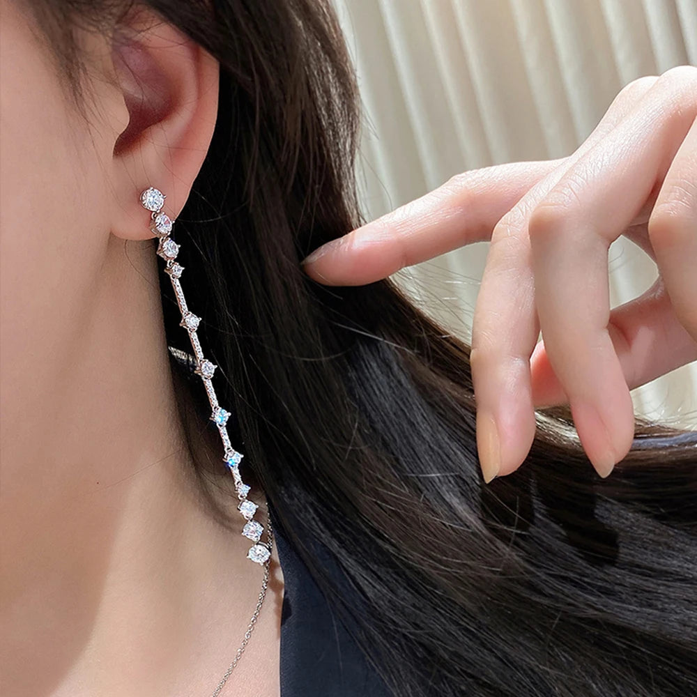 FEOBUR 3/6cttw Full Moissanite Drop Earrings for Women 925 Sterling Silver Lab Diamond Long Earring Bridal Wedding Jewelry GRA