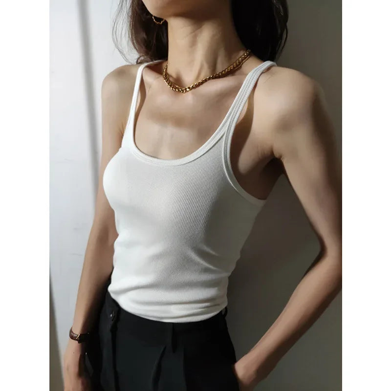European Style Screw Thread Fitness Tank Top Women's Inner Wear Summer Outer Wear Fine Shoulder Strap Work Shirt Polyester Fiber