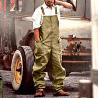 Men Denim Jumpsuit Casual Retro Style Loose Fit Overalls With Large Pockets Thick Fabric Cargo Plus Size Streetwear Jumpsuit