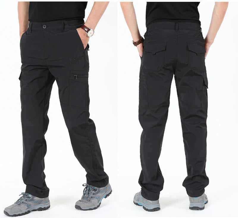 2024 Outdoor Work Tactical Pants Men Winter Casual Cargo Trousers Waterproof Fleece-lined Pant Elastic Hiking Traveling Workwear