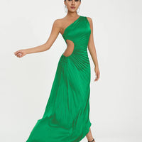 Women Elegant Long Dress Summer Sleeveless One-shoulder Pleated Hollowed Irregular Dress for Cocktail Party Beach Sundress Y2K