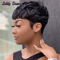 Brazilian Remy Pixie Cut Wigs Human Hair Short Prepluck Wig  Full Machine Made Human Hair Wigs For Black Women