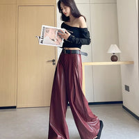 High Waist Wide Leg PU Leather Pants Women's Suit Casual Floor Length Trousers Autumn Winter New Style Loose Fit Long Pants