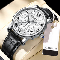 Fashion Mens Watches Top Brand Luxury Genuine Leather Strap Quartz Men's Watch Business Casual Date Chronograph Watch Men