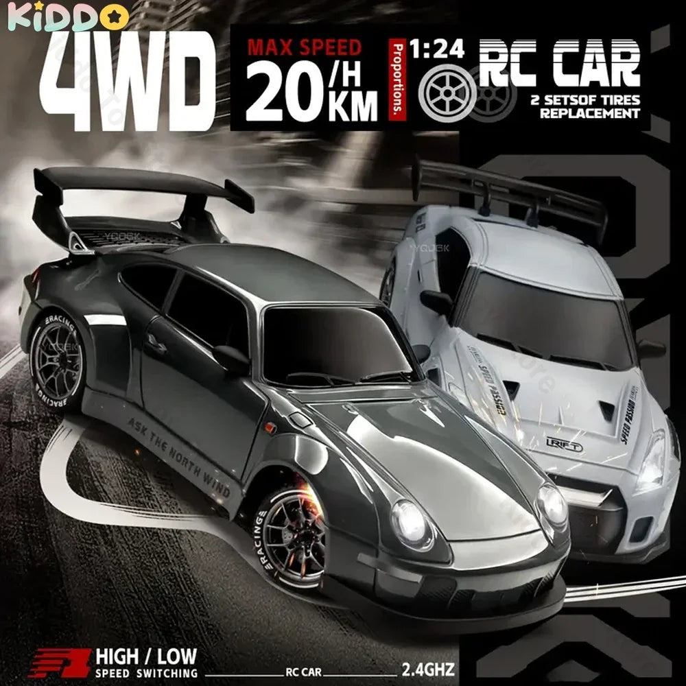 RC Drift Car 1/24 4WD Mini RC Racing Vehicle Model High Speed 2.4G Radio Half Scale with Light Remote Control Car Drive Gifts