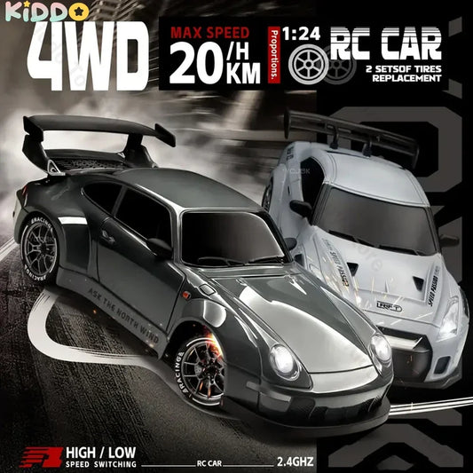 RC Drift Car 1/24 4WD Mini RC Racing Vehicle Model High Speed 2.4G Radio Half Scale with Light Remote Control Car Drive Gifts