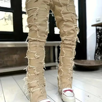 Y2k hip-hop style fringed jeans, men's casual street style stretch jeans