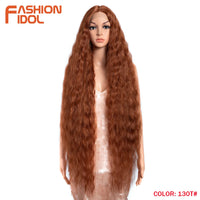 Synthetic Wigs Cosplay Loose Wave Hair Lace Front Wigs For Women Ombre Brown Water Wave 42 Inch Curly Hair Heat Resistant Wig