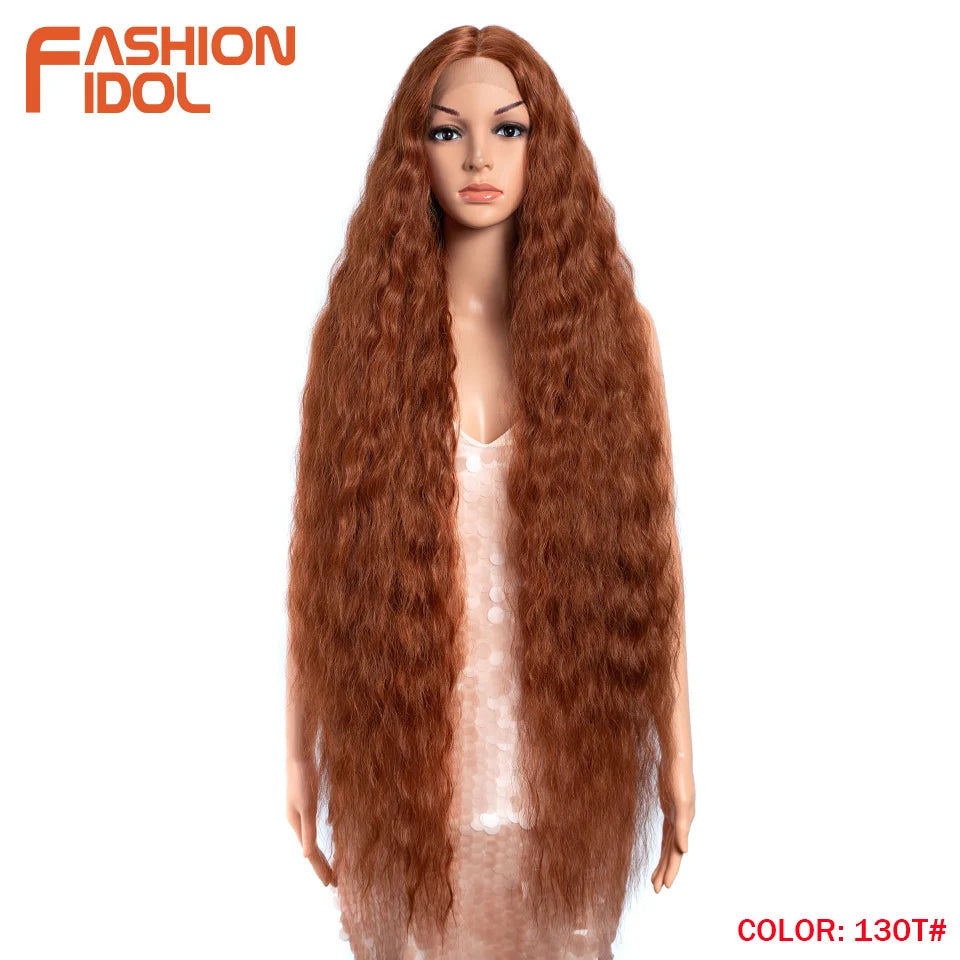 Synthetic Wigs Cosplay Loose Wave Hair Lace Front Wigs For Women Ombre Brown Water Wave 42 Inch Curly Hair Heat Resistant Wig