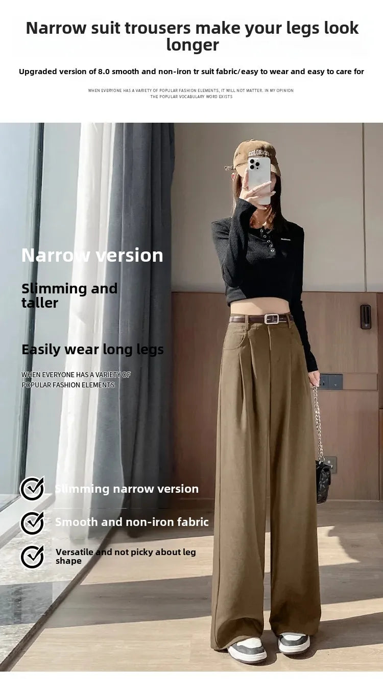 High Waist Slim Fit Straight Leg Suit Pants Wide Leg Casual Trousers Women's Autumn New Arrival Red Color Business Office Wear