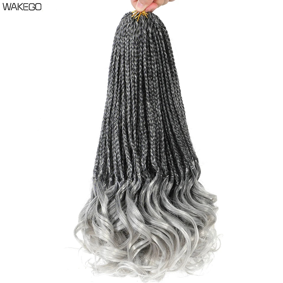 14 18 24 Inch French Curl Box Braids Crochet Hair Ombre Brown to Blonde Prelooped Synthetic French Curls Braiding Hair for Women